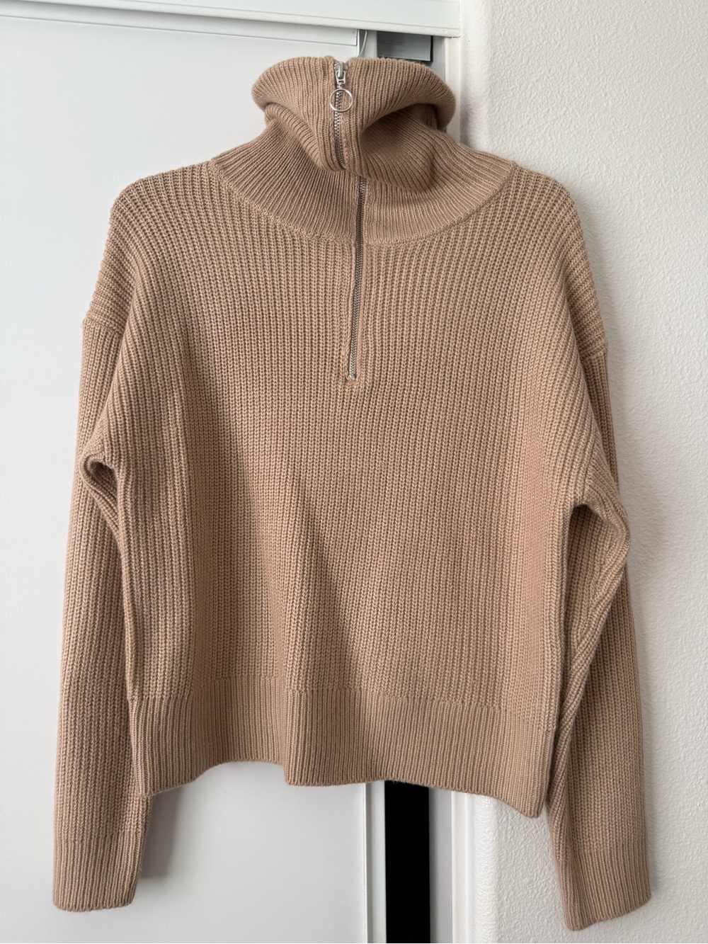 Forever 21 Neutral Taupe Ribbed Half-Zip Turtleneck Sweater
